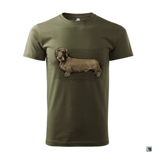 Myslivecké tričko - Jezevčík drsnosrstý - Barva: Zelená Military, Velikost: 3XL