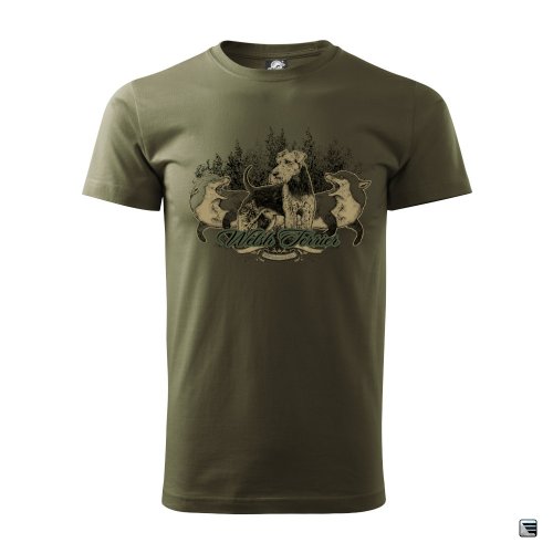 Myslivecké tričko - Welsh terier - Barva: Zelená Military, Velikost: M